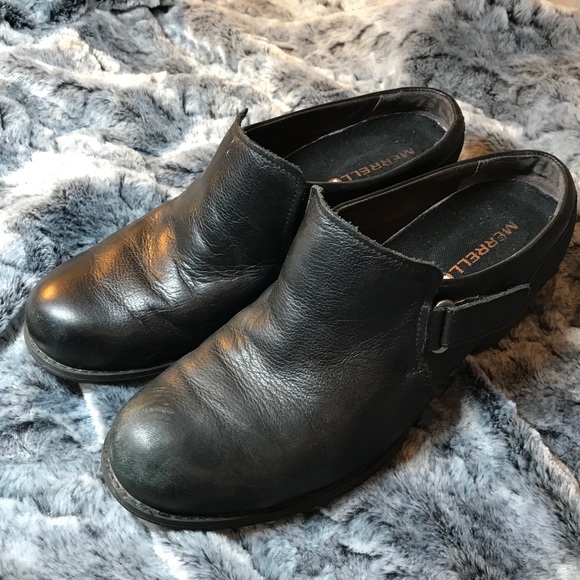 Merrell Shiloh Leather Slip on Clogs Boots Black - Picture 2 of 7